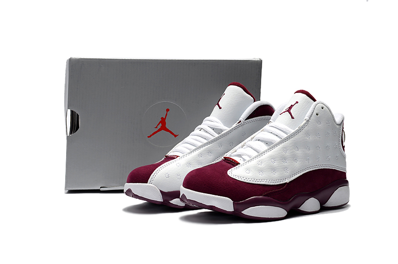 New Air Jordan 13 White Wine Red Shoes For Kids - Click Image to Close